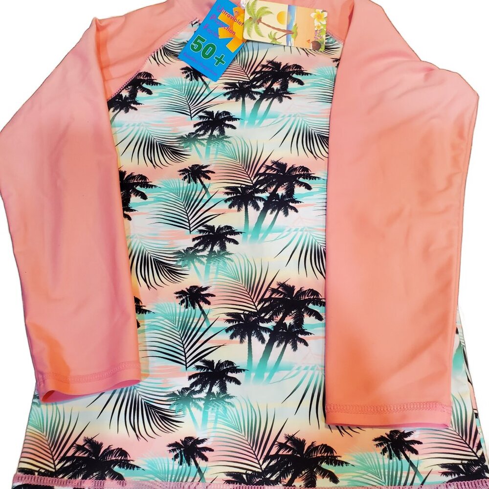 Kids UPF 50+ Rash Guard, Sun Protection Swim Shirt Tropical Kids